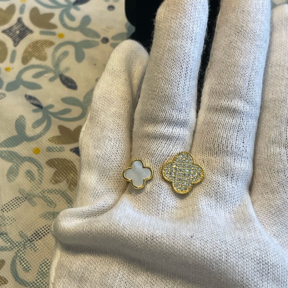 18k gold plating over solid sterling silver 925 clover open ring - Picture 8 of 8